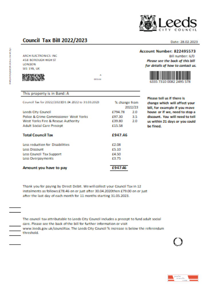 Leeds City Council tax business bill, SCR PSD template